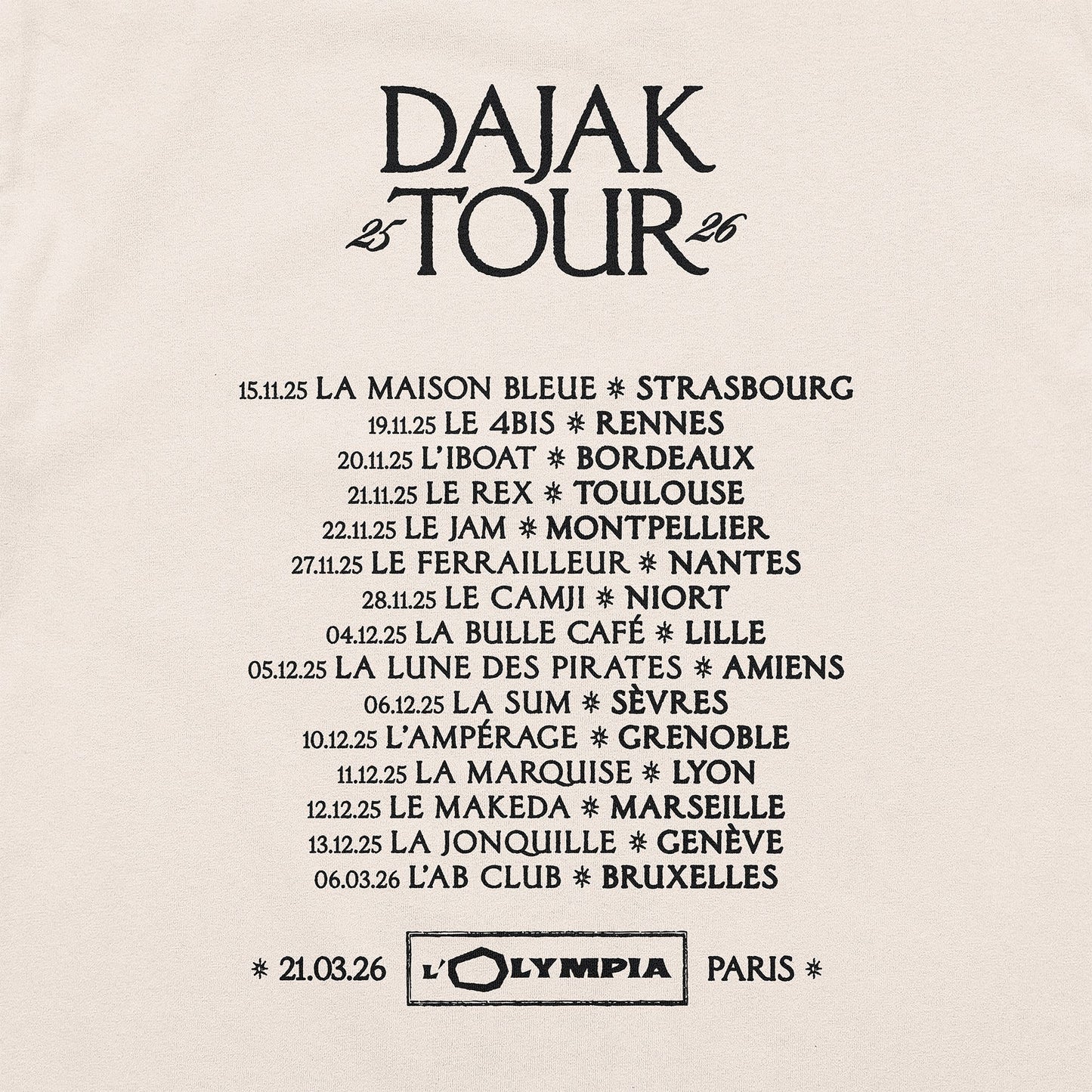 T-SHIRT BEIGE TOUR 2025/2026 - Edition limitée (CLICK & COLLECT SUR LA TOURNÉE ONLY)
